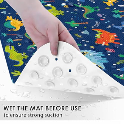 Bath Mat for Tub, Cute Dinosaurs, 40 X 16 Inch, for Kids | Cartoon Dinosaurs Animal Extra Long Toddler Bathtub Non Slip Shower with Suction Cups and Drain Holes - color: Cartoon Dinosaurs