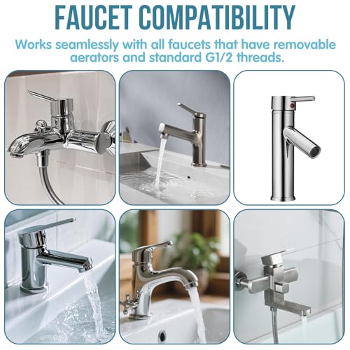 4Pcs Brass Faucet to Hose Adapter with Aerator, Sink Hose Adapter Set with Washers & Tape – Fits G1/2" Female, 55/64" Female, and 15/16" Male, Connects to 3/4" GHT Garden Hoses - color: Gold
