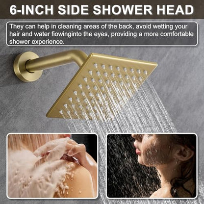 Shower System Modern Rain Brass Faucet Set With Valve and Diverter Shower Mixer With Handheld High Pressure Square Rainfall Shower Valve (12+6'' Wall Mount Thermostatic Valve, Brushed Gold) - color: Brushed Gold, style: 12+6'' Wall Mount Thermostatic Valv