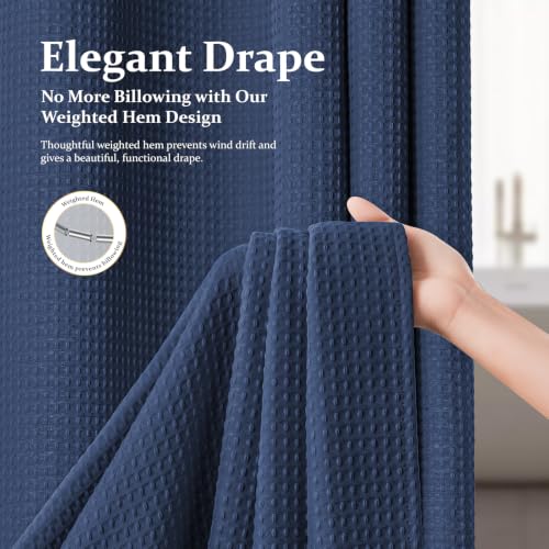 Extra Long Waffle Shower Curtain 256 GSM Fabric 72x90 Navy Blue | 90 Inch Tall, Thick Polyester Cloth, Weighted Hem, Water Repellent & Washable, Hotel Shower Curtain Set for Bathroom 12 Hooks - color: Navy Blue, size: 72"W x 90"L (Pack of 1)