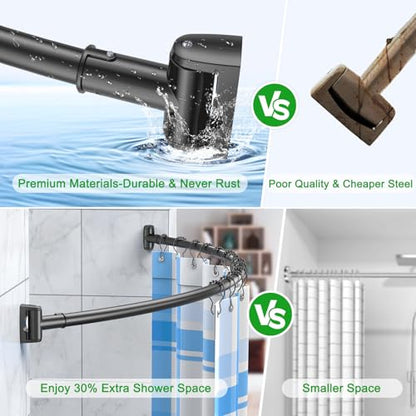 Curved Shower Curtain Rod, Adjustable 45-72 Inches Curved Shower Rod, Rustproof Shower Curtain Rod, Never Fall Telescoping Design for Bathroom, Black, Need to Drill - color: Black