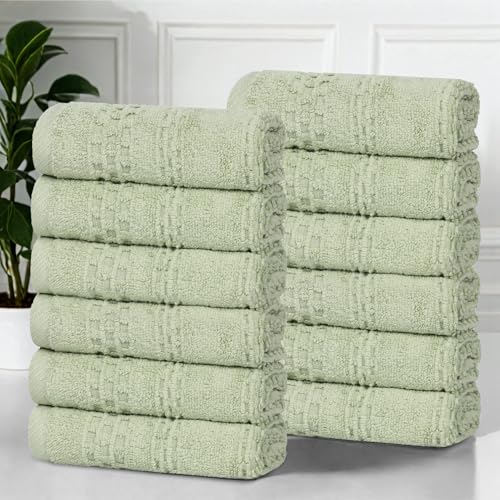 Superior Playa Zero Twist Cotton Medium Weight Small Towels, for Kitchen, Bathroom, Shower, Spa, Plush, Quick Dry, Ultra-Soft Essentials, Waffle Textured, Face Towels Washcloths, Set of 12, Green - color: Green, size: Washcloth - 12PC