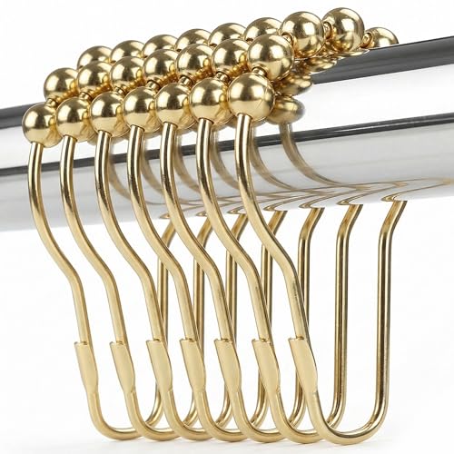 Shower Curtain Hooks Rings, Rustproof Metal Shower Curtain Rings for Bathroom Shower Rods Curtains - Set of 12, Golden - color: Golden