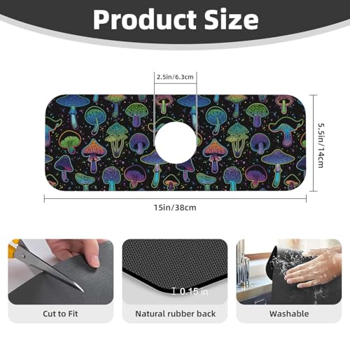 Cool Mushroom Mushrooms Kitchen Sink Splash Guard Faucet Mat Super Absorbent Fast Drying Mat Sink Gadgets-Fast Drying Pad Sink Mat For Kitchen Bathroom (15" X 5.5" ) - color: Cool Mushroom