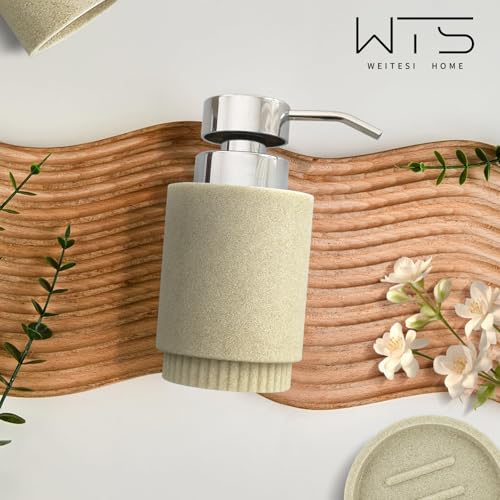 Resin Bathroom Accessories Set, 4 Pcs Modern Bathroom Accessory Set with Liquid Plastic Pump Lotion Soap Dispenser,2 Toothbrush Cup, Soap Dish Countertop Vanity Organizer (Beige) - color: Beige