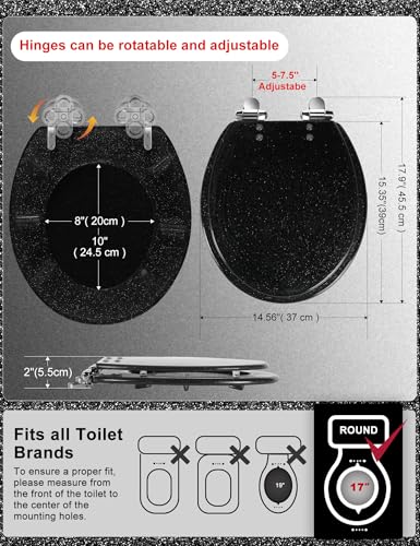 Angol Shiold Black ROUND Resin Toilet Seat Soft Close 16.5" | Quick Release Heavy Duty Acrylic Decorative Toilet Seats Easy to Install&Clean (Black Glitter) - color: Black Glitter