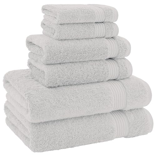 American Veteran Towel, 100% Cotton Turkish 6 Piece Towel Set, Luxury Towels Set of 6 for Bathroom Essentials, 2 Bath Towels 2 Hand Towels 2 Washcloths, Silver Grey - color: Silver Grey, size: XL 6PC