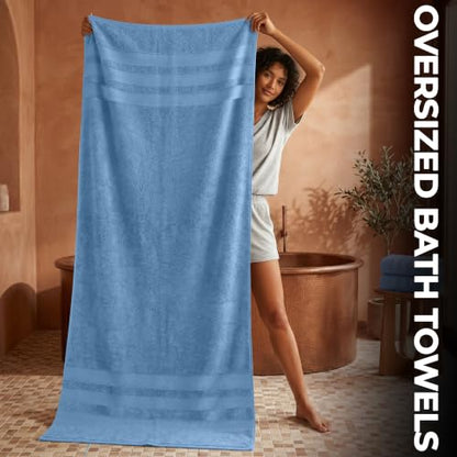 RIVERSIDE Pack of 2 Extra Large Bath Sheets 35 x 70 Inches, 100% Ring Spun Cotton, Hotel Quality, Oversized Bath Towels, Super Soft, Highly Absorbent & Quicker to Dry, Electric Blue - color: Medium Blue, size: Bath Sheets (PK 2)