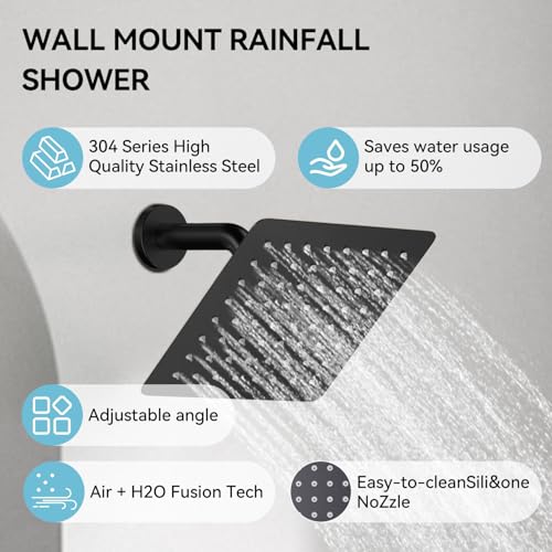 Shower Faucet Set,Thermostatic Shower System,12 Inch Ceiling Mounted and 6 Inch Wall Mount Rain Shower Head with 2 in 1 Handhled,High Pressure Dual Shower Head Combo Set Matte Black - color: Matte Black, size: 12"-1