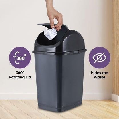 Superio Kitchen Trash Can with Swing Top Lid 9 Gallon Slim Waste Bin 37 Qt Sturdy Plastic Garbage Can Medium Recycling Bin for Office, Bathroom, Under Counter, Dorm, Bedroom (Dark Grey) - size: 9 Gallon, style: 1 Pack