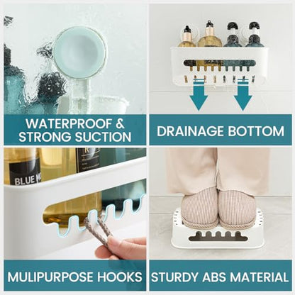 TAILI Shower Caddy Suction Cup, Heavy Duty Bathroom Organizer, Removable Shelves for Inside Shower, Shampoo, Waterproof Suction Plastic Storage for Bathroom Accessories Holder, White - style: 1 Tier - White