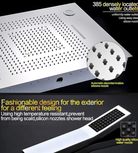 Cascada LED Modern Shower System with Handheld Shower & Spout | 5 Functions | Ceiling Mount | 23"x31" | 6-Knob Thermostatic Valve (Polished Stainless Steel) - color: Polished Stainless Steel