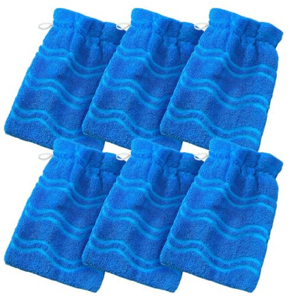 VOOVA & MOVAS Wash Gloves 6 Pack Blue Jacquard,European Style with Loop | Body Wash Gloves, Gentle Texture, Durable Cotton Fabric, Ideal for Face Care, Shower and Home Use. - color: Jacquard-blue Wave, size: 6PC Bath Mitts