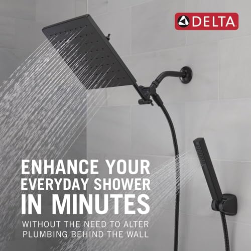 Delta Matte Black Rain Shower Head and Handheld Combo, 10-inch Square Shower Head Rainfall, Overhead Rain Showerhead, Matte Black 75527-BL - color: Matte Black