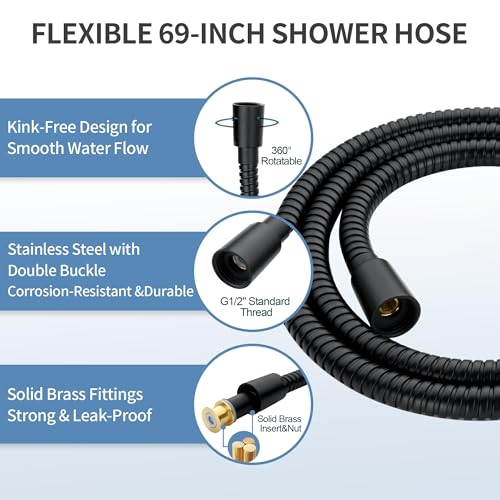 BRIGHT SHOWERS Stainless Steel Slide Bar Grab Rail Set Ada Compliant, 5-Spray Handshower with Slide Bar Kit – Includes Handheld Shower Head and 69-Inch Hose, Matte Black - color: Matte Black