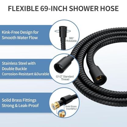 BRIGHT SHOWERS Stainless Steel Slide Bar Grab Rail Set Ada Compliant, 5-Spray Handshower with Slide Bar Kit – Includes Handheld Shower Head and 69-Inch Hose, Matte Black - color: Matte Black