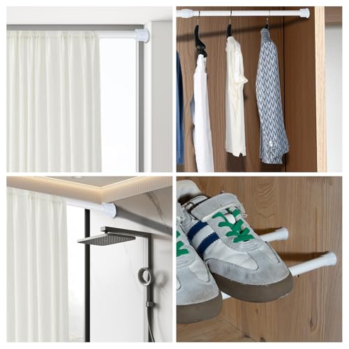 Cupboard Bars Tension Rods, 4 Pack Spring Loaded Curtain Rods 12 to 20 Inches Steel Adjustable Tension Curtain Rod Shower Rod Closet Rod Window Rods (White, 12-20 in-4 Pcs) - color: White, size: 12-20"-4Pcs