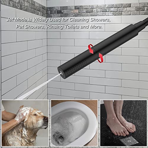 Black Shower Wand Brass Handheld Shower 7 Inch High Pressure Hand Held Shower Head High Flow Sprayer, 2 In 1 Function with 59 inch Hose, Bracket - color: Black