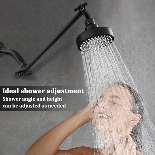 Rain Shower Head Extension 12 Inch Adjustable Rain Shower Head Extension Arm Stainless Steel Shower Head Holder G1/2 Universal Connector Compatible(Matte Black) - color: Matte Black