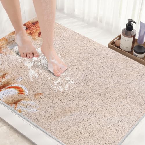 Loofah Shower Mat Non Slip : 24x16 inch Shower Mats for Inside Shower with Drain Hole, Anti Slip Shower Mat - color: Coastal, size: 24" x 16" (Rectangular)