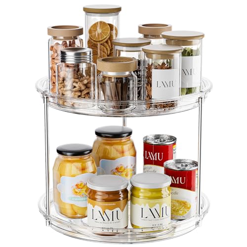 LAMU 2 Tier Lazy Susan Turntable Organizer for Cabinet, 9'' Rotating Spice Rack for Kitchen, Pantry, Countertop, Bathroom, Vanity, Under Sink, Medicine Cabinet Organizer, 1 Pack - color: 1 Pack Clear