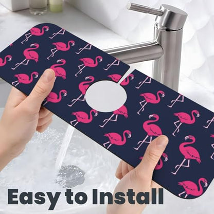 Abstract Summer Tropical Blue Pink Flamingo Flamingos Hawaii Hawaiian Kitchen Sink Splash Guard Faucet Mat Super Absorbent Fast Drying Mat Sink Drying Pad Sink Mat For Kitchen Bathroom (15" X 5.5" ) - color: Flamingo