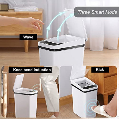 2.5 Gallon Smart Trash Can Sensor Motion - Touchless Bathroom Trash Can | Skinny Trash Bin with Lid - Electric, Narrow, Plastic, Auto Open - Small Slim Automatic Garbage Can ( White ) - color: White, size: 2.5 Gal