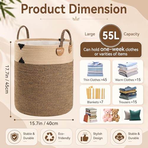 Laundry Basket for Laundry Room Organization | Laundry Hamper, Blanket Basket for Living Room Boho Decor Basket