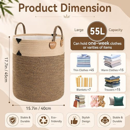 Laundry Basket for Laundry Room Organization | Laundry Hamper, Blanket Basket for Living Room Boho Decor Basket