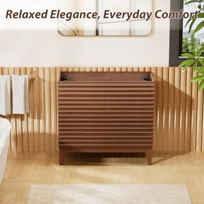 APRILSOUL 36" Bathroom Vanity, Mid-Century Bathroom Vanity Cabinet with 2 Soft Closing Doors, Freestanding Bathroom Cabinet, Particleboard Frame with Wood Grain Laminate, Walnut (Sink Not Included) - color: Walnut, size: 36 Inch
