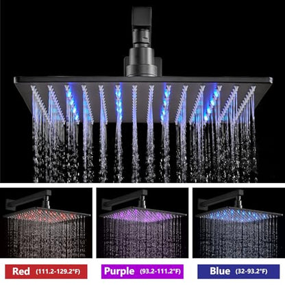 Aolemi Shower Faucet Set with Valve Handheld 16" LED Head Matte Black | Handheld Spray,16 Inch Rain LED Head,Valve and Trim Kit,All Metal,Wall Mount Shower System,Bathroom Mixer - color: Black, size: 16 Inch LED Shower Head