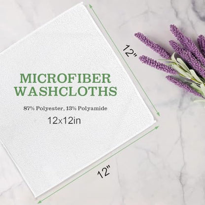Washcloths Bulk 100 Pack Face Towels, Highly Soft Wash Cloths | Hand Towels, Fast Drying Multi-Purpose Microfiber Cleansing Cloths for Bathroom, Hotel, Spa, and Salon White (12" x 12") - color: White, size: 100Pack