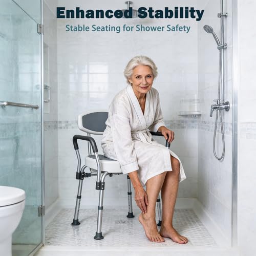 U-Shape Shower Chair for Inside Shower | 330LBS Weight Capacity, Padded Armrests & Backrest, Height Adjustable, Non-Slip, Tool-Free Assembly