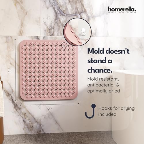 homerella Square Shower Mat Non Slip Anti Mold 21x21 Anti Slip Shower Mat | 100% BPA Free, Mildew Resistant, Machine Washable, Shower Mats for Inside Shower, Shower Floor Mat Mat Non Slip EU Certified - color: Rose