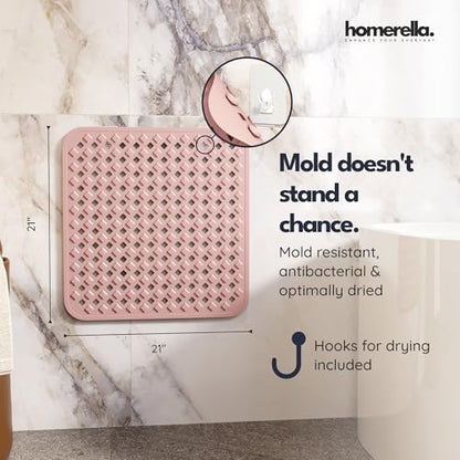 homerella Square Shower Mat Non Slip Anti Mold 21x21 Anti Slip Shower Mat | 100% BPA Free, Mildew Resistant, Machine Washable, Shower Mats for Inside Shower, Shower Floor Mat Mat Non Slip EU Certified - color: Rose