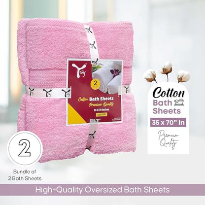 Pink Bath Sheets Extra Large (35x70 Inches), 100% Ring-Spun Cotton, 600 GSM - Super Soft, Highly Absorbent, Premium Hotel Quality Bath Towels Set of 2 - color: Pink