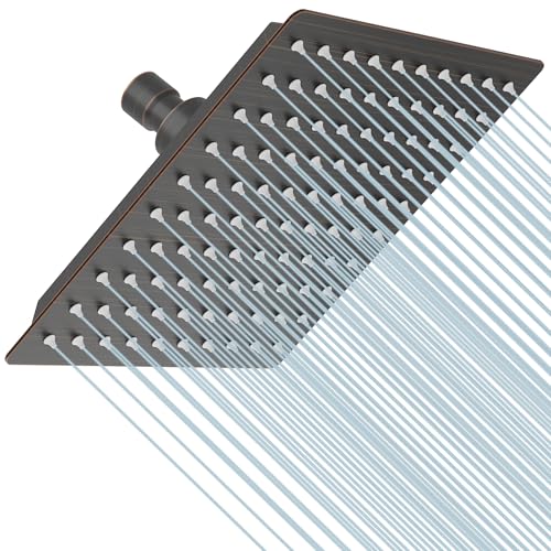 8 In Rain Shower Head High Pressure Rainfall Shower Head Bronze | Square Rain Bathroom Showerhead, High Flow, Large Stainless Steel, Ceiling Mounted, Wall Mounted, Waterfall Full Body - color: Oil Rubbed Bronze, size: 8 Inch
