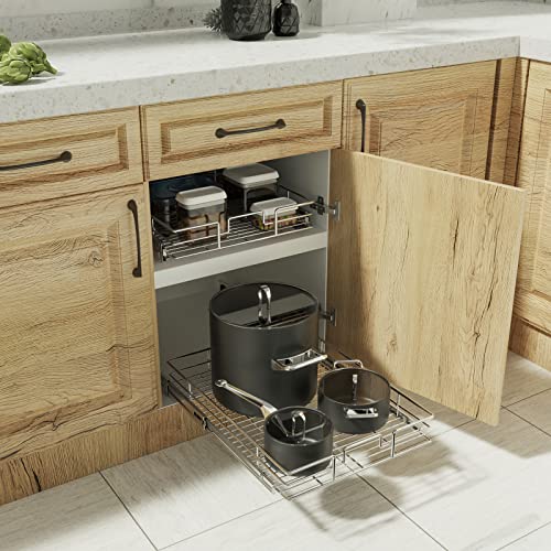 ROOMTEC Pull Out Cabinet Organizer, Single Tier, Black, Kitchen, 9" W x 21" D x 3.5" H, Heavy Duty Slide Out Shelves - color: 1 Tier, size: 9"W x 21½"D