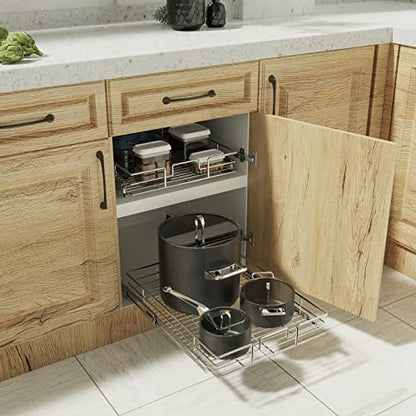 ROOMTEC Pull Out Cabinet Organizer, Single Tier, Black, Kitchen, 9" W x 21" D x 3.5" H, Heavy Duty Slide Out Shelves - color: 1 Tier, size: 9"W x 21½"D