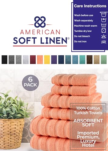 American Soft Linen 100% Carde Cotton 6 Piece Towel Set, 590 GSM Heavy Weight Soft Absorbent Turkish Towels for Bathroom, Malibu - color: Malibu
