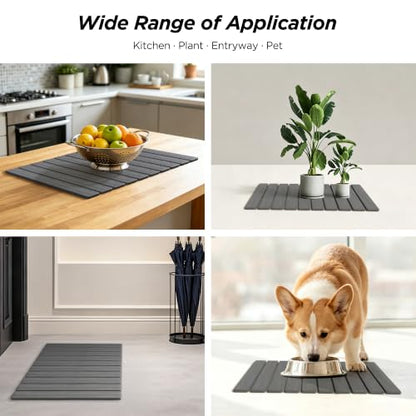 Foldable Stone Bath Mat 60x39cm | Quick-Dry Diatomaceous Earth Bath Rug with PVC Anti-Slip Base | Bathroom, Kitchen, Pet-Friendly Water Absorbent Mat - color: Grey