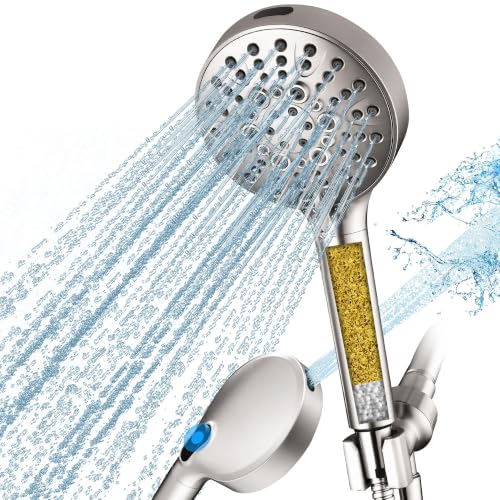 BRIGHT SHOWERS Filtered Shower Head with Handheld, High Pressure 9 Spray Mode Showerhead with Long Hose and Bracket, Water Softener Filters Beads for Hard Water - Removes Chlorine, Brushed Nickel - color: Brushed Nickel, style: 2.5 GPM | Filter | 9 Modes