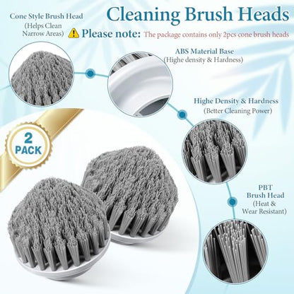 2 Pcs Cone Brush Heads Compatible with SYNOSHI Spin Scrubber | Reach Hard-to-Clean Corners, Durable PBT & ABS Material, Easy Replacement Design, Multi-Surface Cleaning