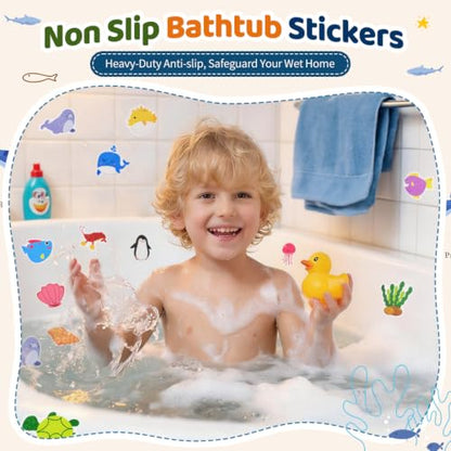 30 PCS Non Slip Bathtub Stickers for Kids, Cute Anti-Slip Shower Treads with Premium Scraper, Waterproof Safety Appliques for Bathroom Tub, Shower Floor, Stairs (Ocean) - color: Ocean