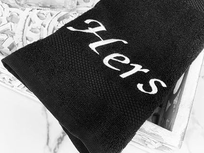 Liberty21 His and Hers Embroidered Wash Cloths Towel Set for Couples. This Set Includes 2 Washcloth Towels for Body and Face. His and Hers Gifts. 100% Cotton. (Black) - color: Black
