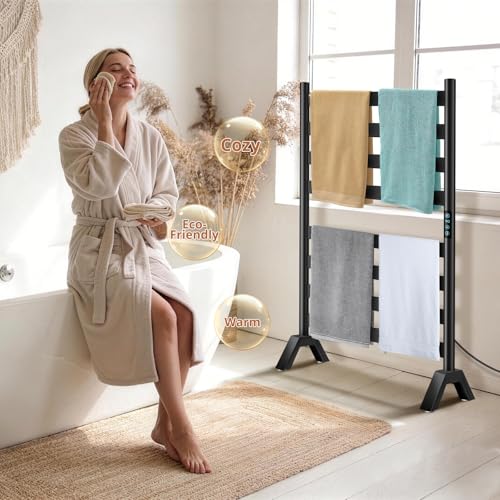 Heated Towel Rack Freestanding & Wall-Mounted, WiFi 8 Bar Towel Warmer Rack | WiFi Control, Extra-Wide Heating, Child Safety Lock, 1-24H Timer & Multi-Level Temp, Stainless Steel, Plug-in, Matte Black - color: Matte Black