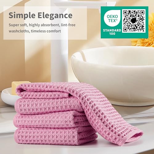 Microfiber Waffle Face Towels, 4 Pieces, Soft, Absorbent, Fast Drying, Lint Free 430 GSM (Pink) - color: Pink