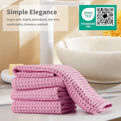 Microfiber Waffle Face Towels, 2 Pieces, Soft, Absorbent, Fast Drying, Lint Free 430 GSM (Pink) - color: Pink