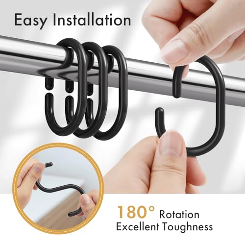 Black Shower Curtain Hooks Rings, 24 Pcs Plastic Shower Curtain Rings, Plastic Shower Curtain Hooks for Bathroom Shower Rod, Black Shower Hooks Rings Loops for Shower Curtain - color: Black