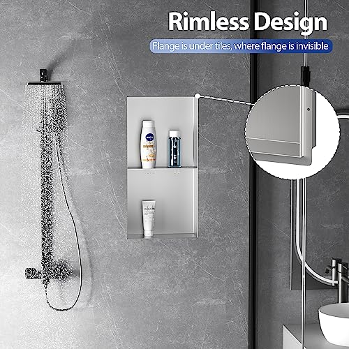Qeke Stainless Steel Shower Niche 12" X 24" w/Double Shelves, Brushed Nickel - color: Brushed Nickel, size: 12"W X 24"H